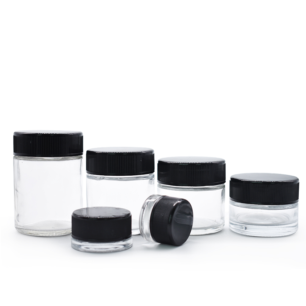 5G 10G 15G 20G 30G 50G 100G clear glass jar with black childproof cap for cosmetic jar