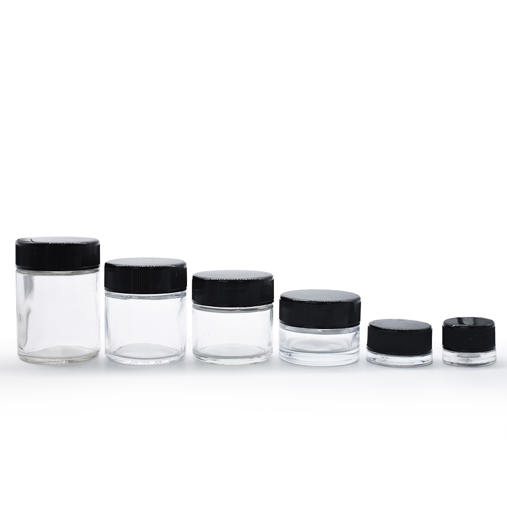 5G 10G 15G 20G 30G 50G 100G clear glass jar with black childproof cap for cosmetic jar