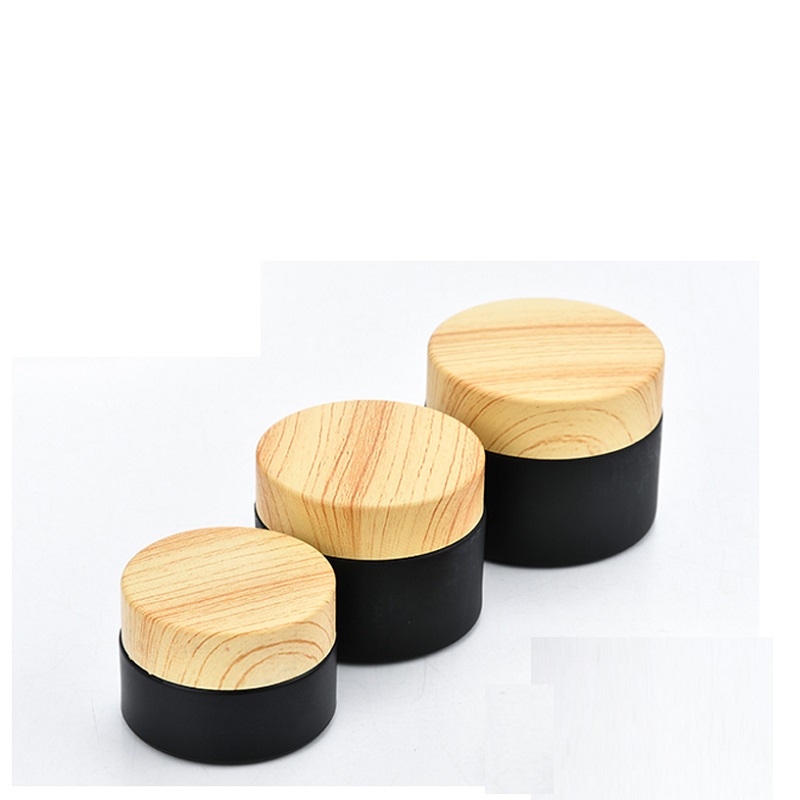 5G 10G 15G 20G 30G 50G Empty Cosmetic Cream Jar Matte Black Refillable Face Cream Glass Jars And Bottles with Wooden Pattern Lid