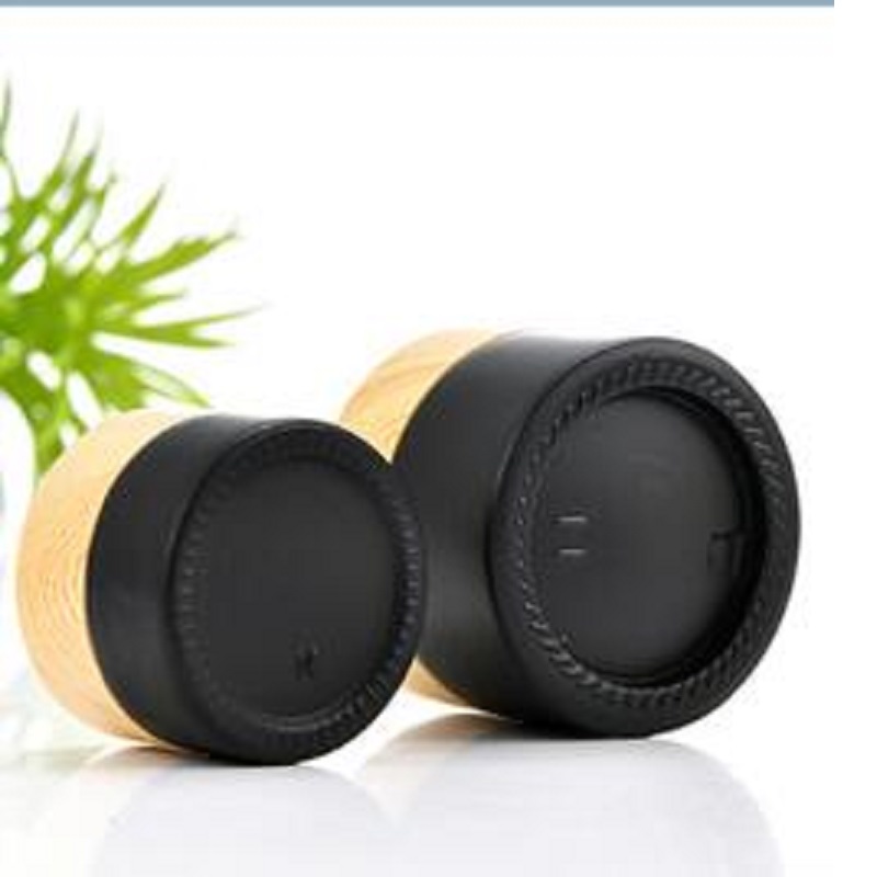 5G 10G 15G 20G 30G 50G Empty Cosmetic Cream Jar Matte Black Refillable Face Cream Glass Jars And Bottles with Wooden Pattern Lid