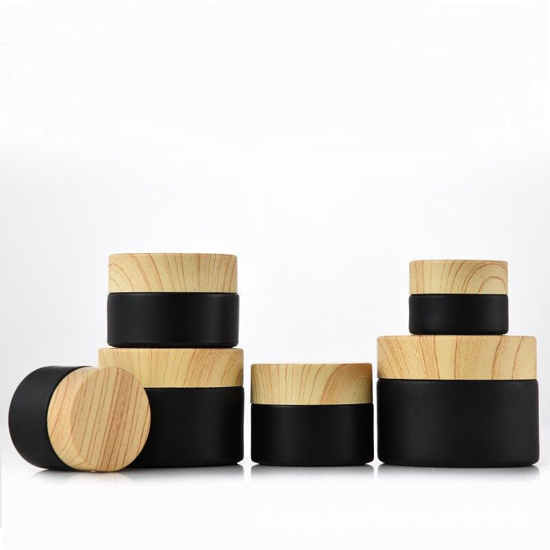 5G/10G/15G/20G/30G/50G High-grade cosmetic jar wood cover frosted blackglass jars for cosmetic packaging 0.5 oz 1oz