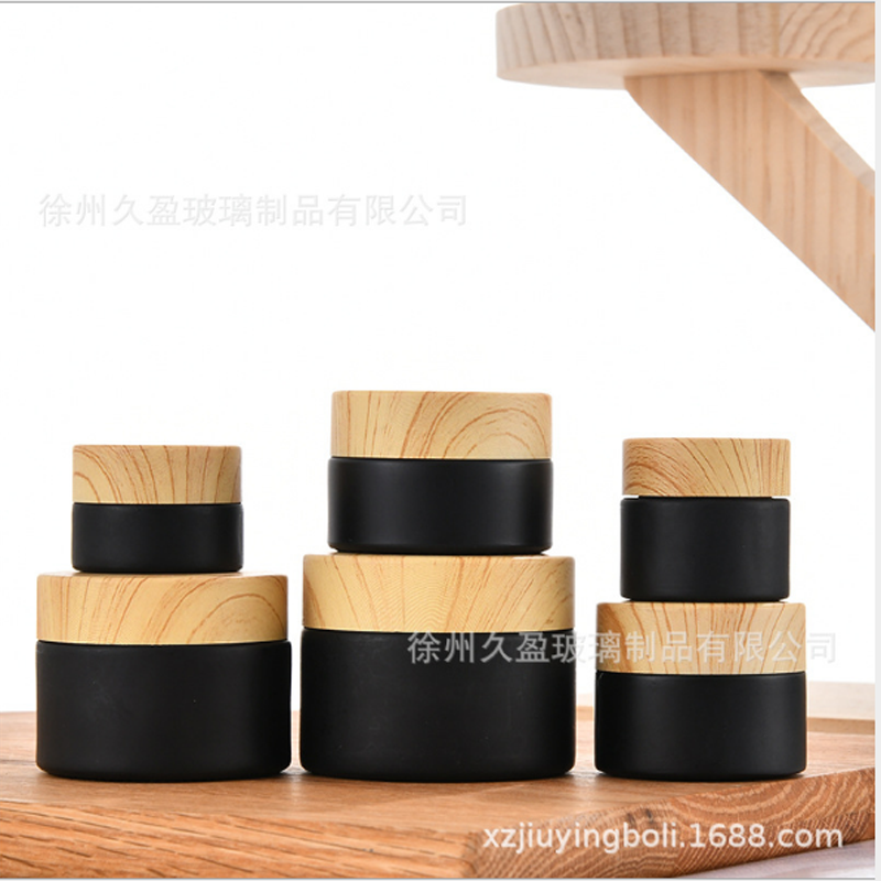 5G/10G/15G/20G/30G/50G High-grade cosmetic jar wood cover frosted blackglass jars for cosmetic packaging 0.5 oz 1oz