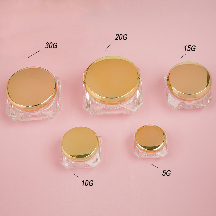 5G 10G 15G 20g 30G Gold Diamond Cosmetic Packaging Acrylic Luxury Cosmetic Cream Plastic Jar