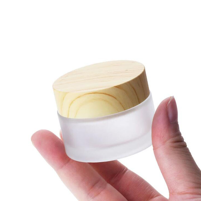 5G 10G 15G 30G 50G 100g Empty Frosted Glass Cream Jar Cosmetic Packaging Containers With  Wood Grain Cover