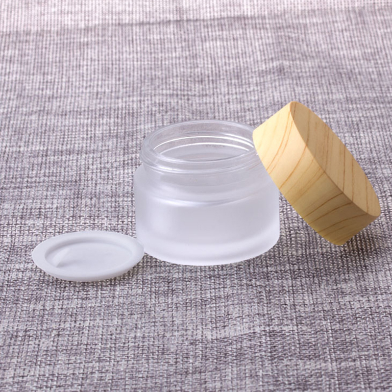 5G 10G 15G 30G 50G 100g Empty Frosted Glass Cream Jar Cosmetic Packaging Containers With Wood Grain Cover