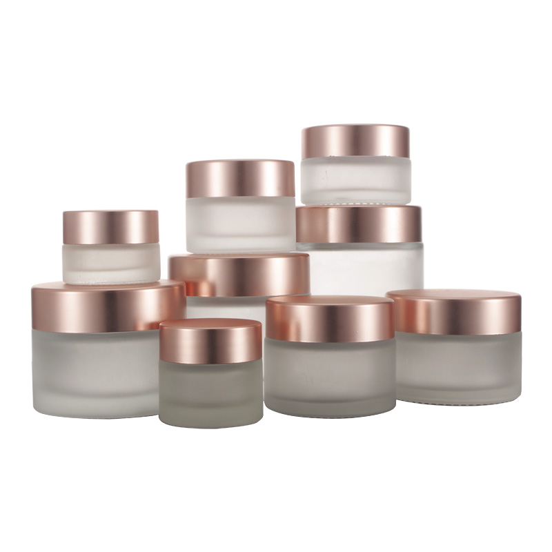 5G 10G 15G 30G 50G 60G 100G Frost Tarro De Crema De Vidrio With Rose Gold Lid