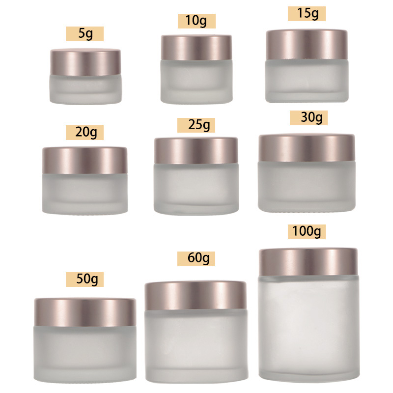 5G 10G 15G 30G 50G 60G 100G Frost Tarro De Crema De Vidrio With Rose Gold Lid