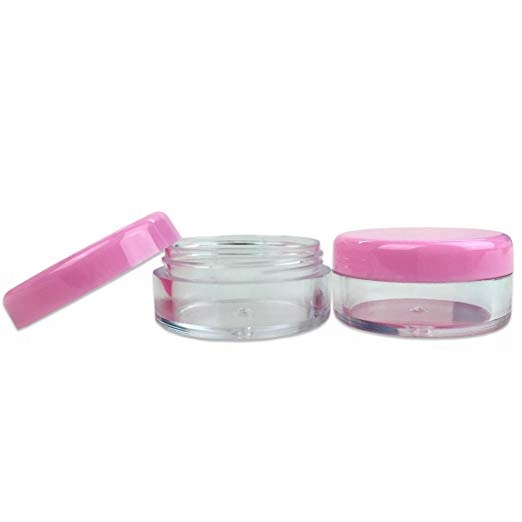 5G/5ML Round Clear Jars with Pink Lids for Cosmetics, Medication, Lab and Field Research Samples, Beauty and Health Aids