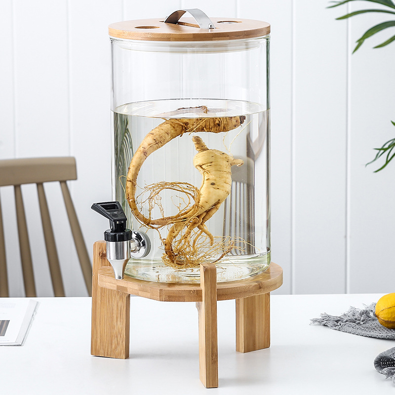 5L 8L 11L Handmade Borosilicate Bamboo Lid Holder Glass Drink Dispenser Jar With Tap