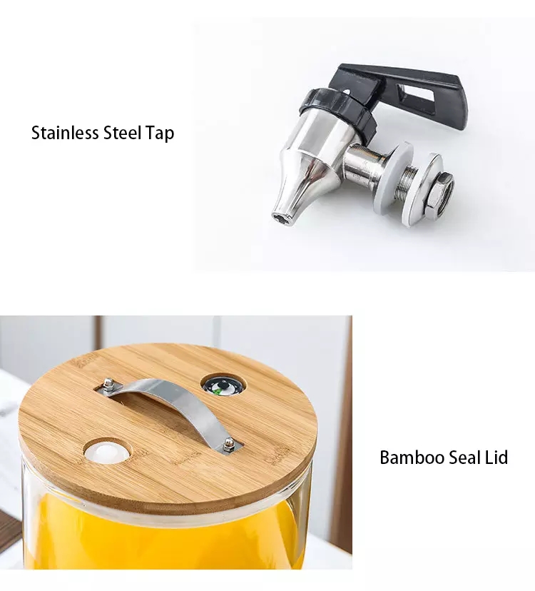5L 8L 11L Handmade Borosilicate Bamboo Lid Holder Glass Drink Dispenser Jar With Tap