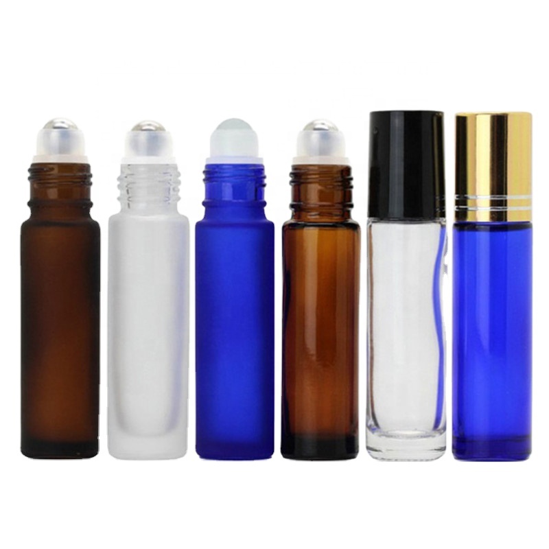 5ML 10ML Clear Amber Cobalt Blue Glass Roll On Perfume Bottle With Roll On Cap And Ball