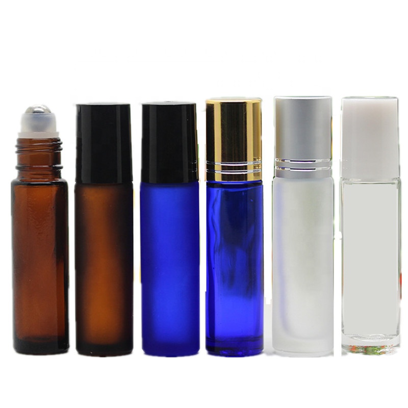5ML 10ML Clear Amber Cobalt Blue Glass Roll On Perfume Bottle With Roll On Cap And Ball