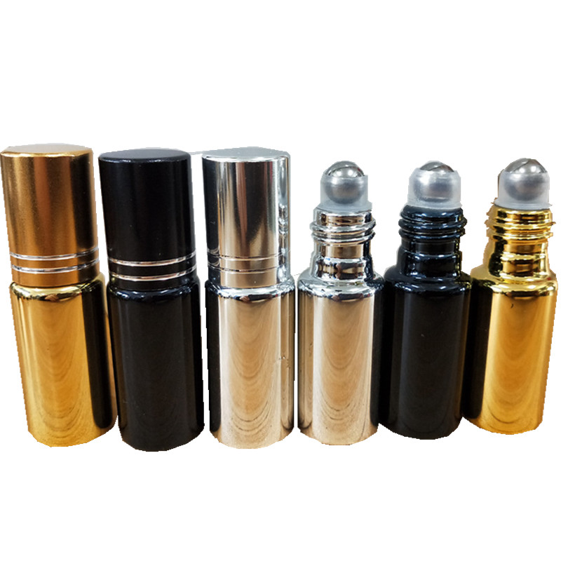 5ML 10ML Silver Gold Black Roll On Glass Perfume Bottle UV Cover Bottle Electroplate UV Bottle With Ball and Cap