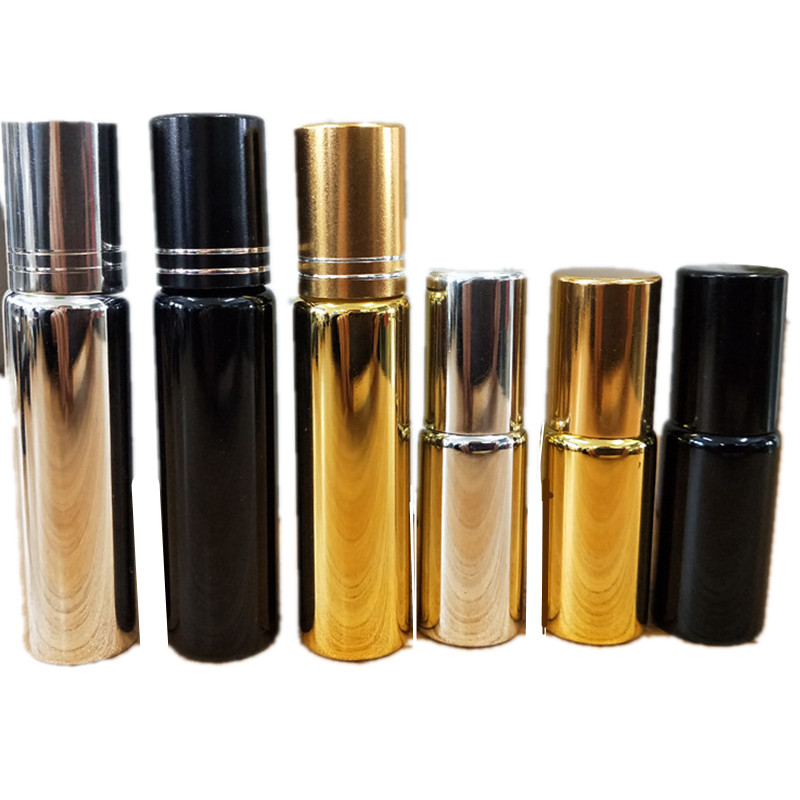 5ML 10ML Silver Gold Black Roll On Glass Perfume Bottle UV Cover Bottle Electroplate UV Bottle With Ball and Cap