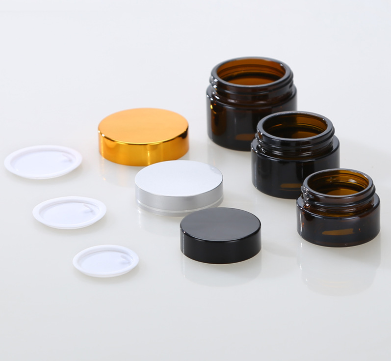 5ML 15ML 30ML 50ML 100ML Round Amber Glass Salve Cream Jars With Black Plastic Lid