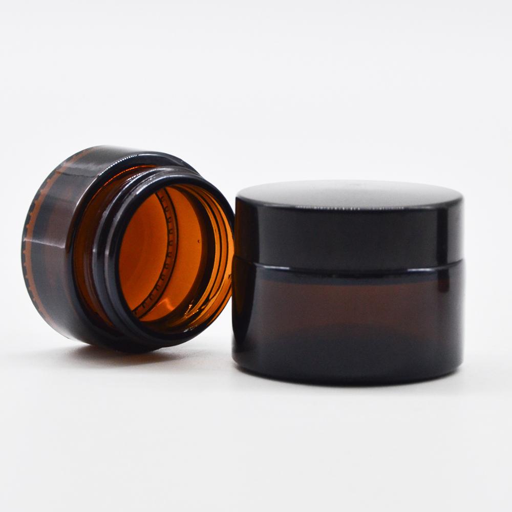 5ML 15ML 30ML 50ML 100ML Round Amber Glass Salve Cream Jars With Black Plastic Lid