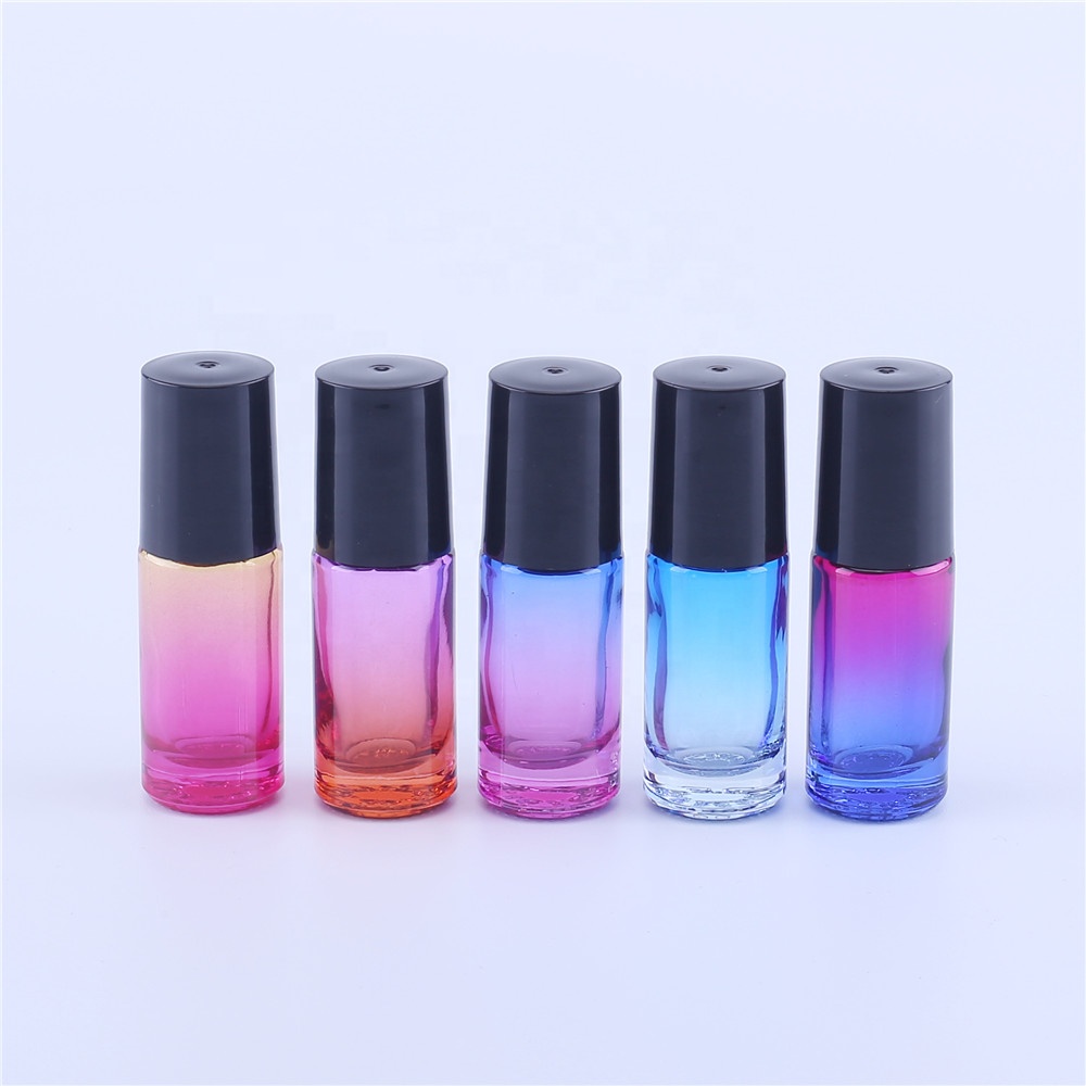 5ML Gradient Color Thick Glass Roll On Essential Oil Empty Parfum Bottles Roller Ball Travel Use Necessaries