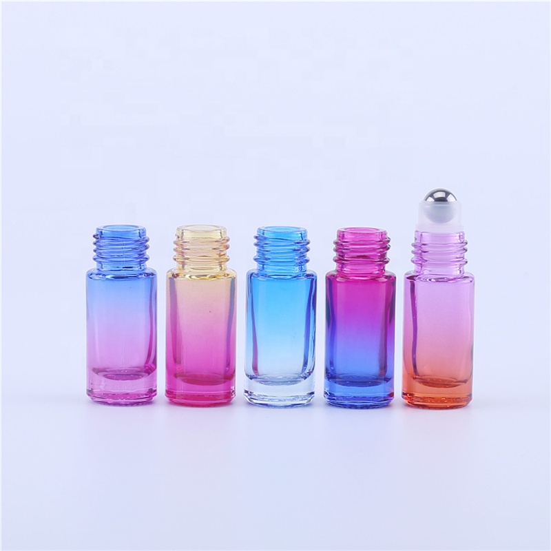 5ML Gradient Color Thick Glass Roller Essential Oil Empty Parfum Bottles with Water transfer Printing Wood Grain Plastic Cover