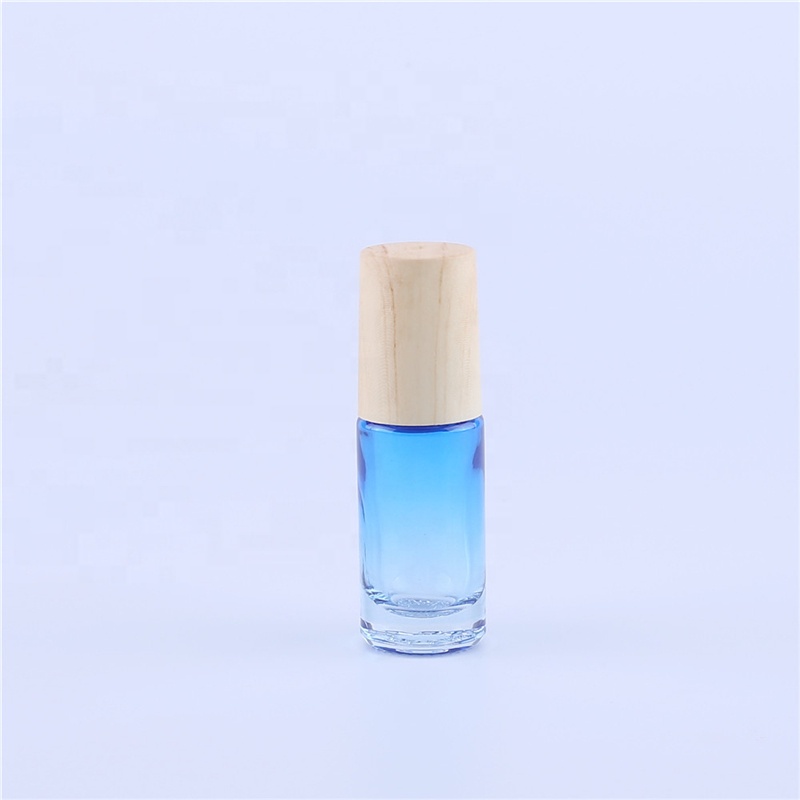 5ML Gradient Color Thick Glass Roller Essential Oil Empty Parfum Bottles with Water transfer Printing Wood Grain Plastic Cover