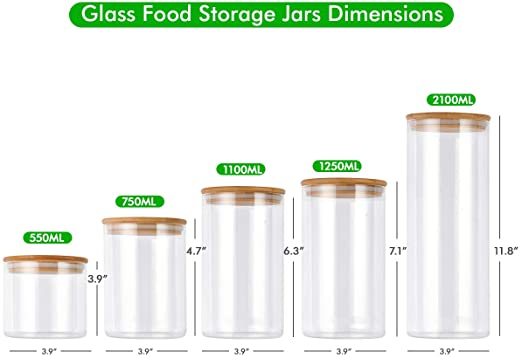 5Pcs Set Clear BPA-Free Airtight Glass Jars Canisters With Wood Lids For Home Kitchen Storage
