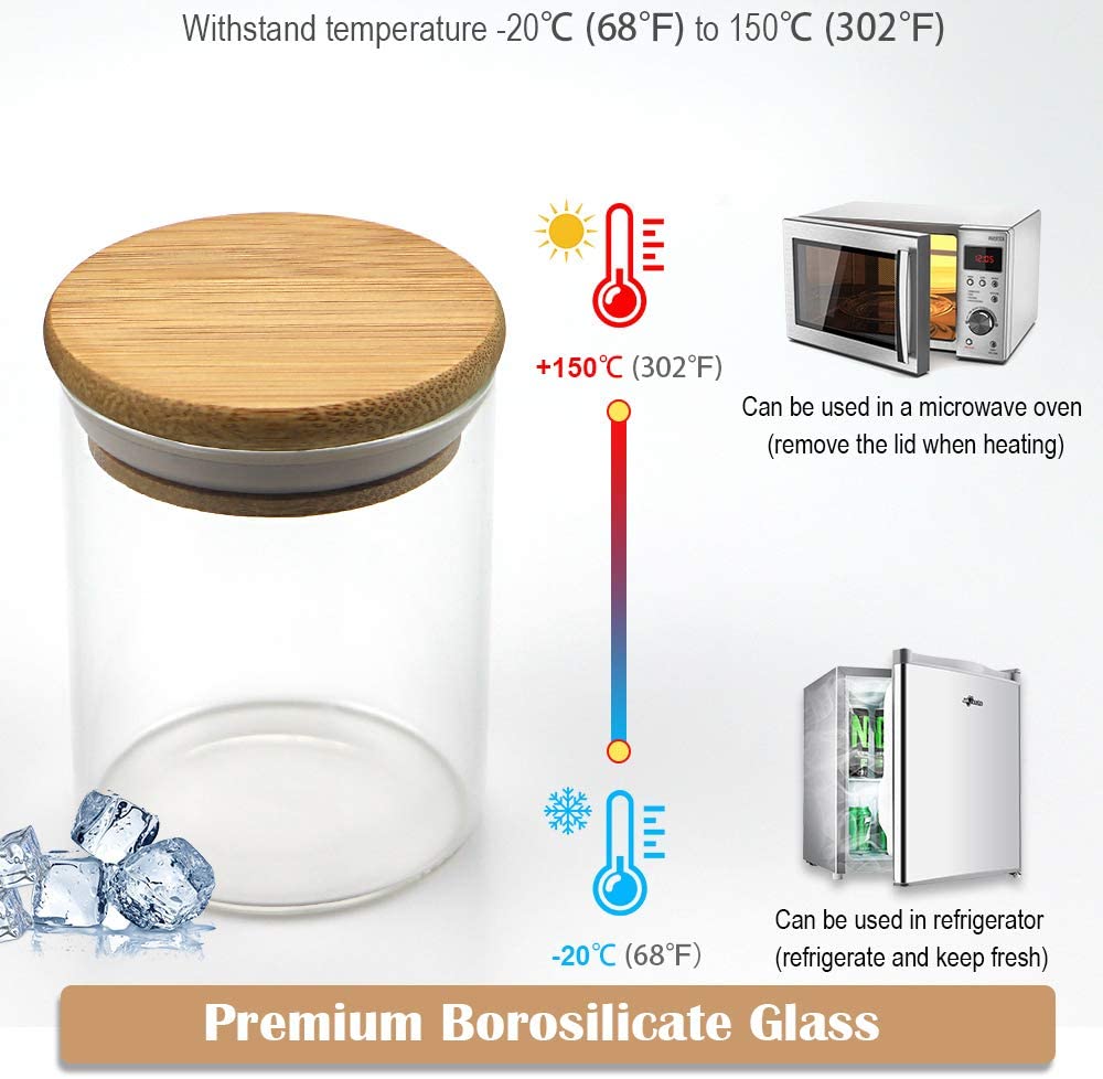 5Pcs Set Clear BPA-Free Airtight Glass Jars Canisters With Wood Lids For Home Kitchen Storage