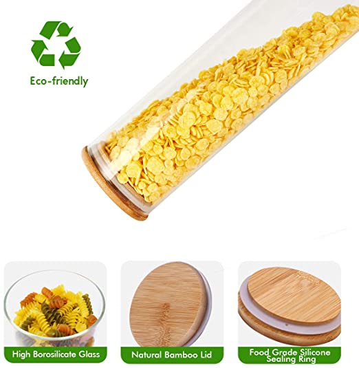 5Pcs Set Clear BPA-Free Airtight Glass Jars Canisters With Wood Lids For Home Kitchen Storage
