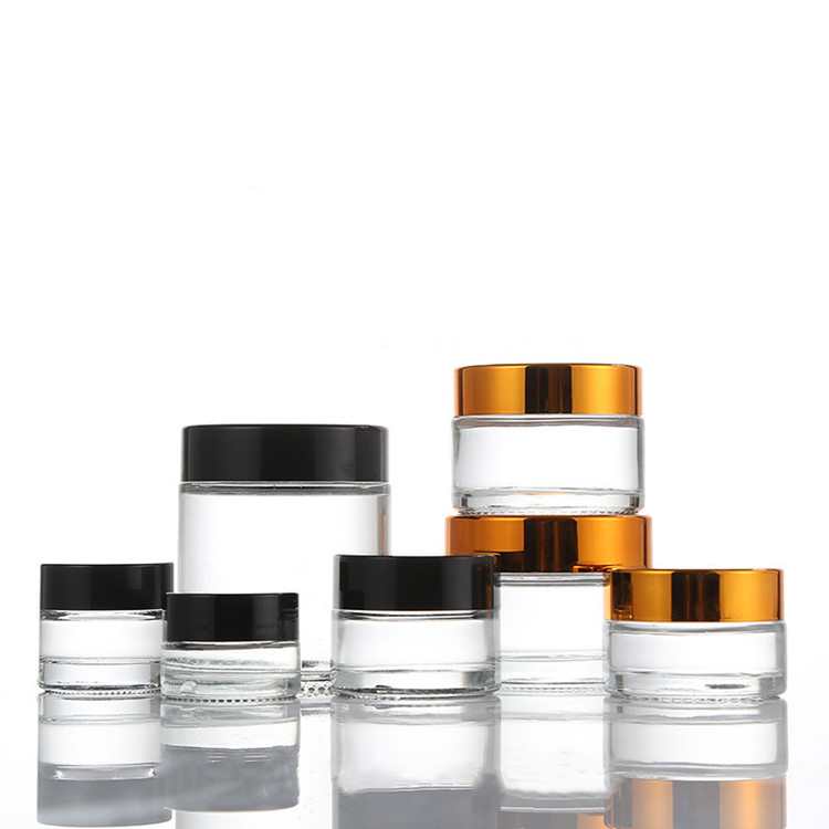 5g-100g empty clear round glass face cream container with screw cap