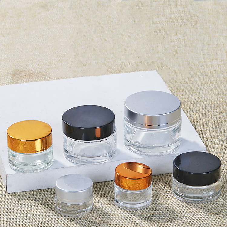 5g-100g empty clear round glass face cream container with screw cap