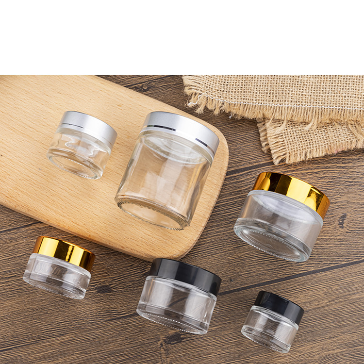 5g-100g empty clear round glass face cream container with screw cap