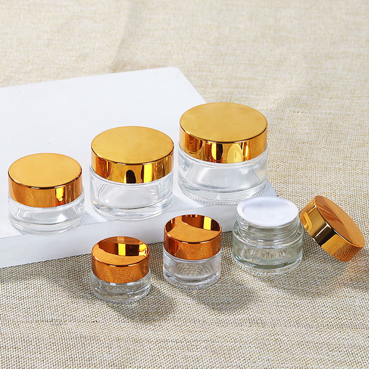 5g-100g empty clear round glass face cream container with screw cap