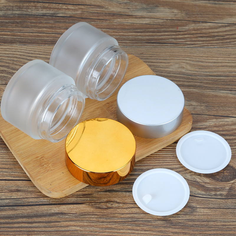 5g 10g 15 20g 30g 50g 100g frosted cosmetic cream jar with black gold silver metal aluminum lid