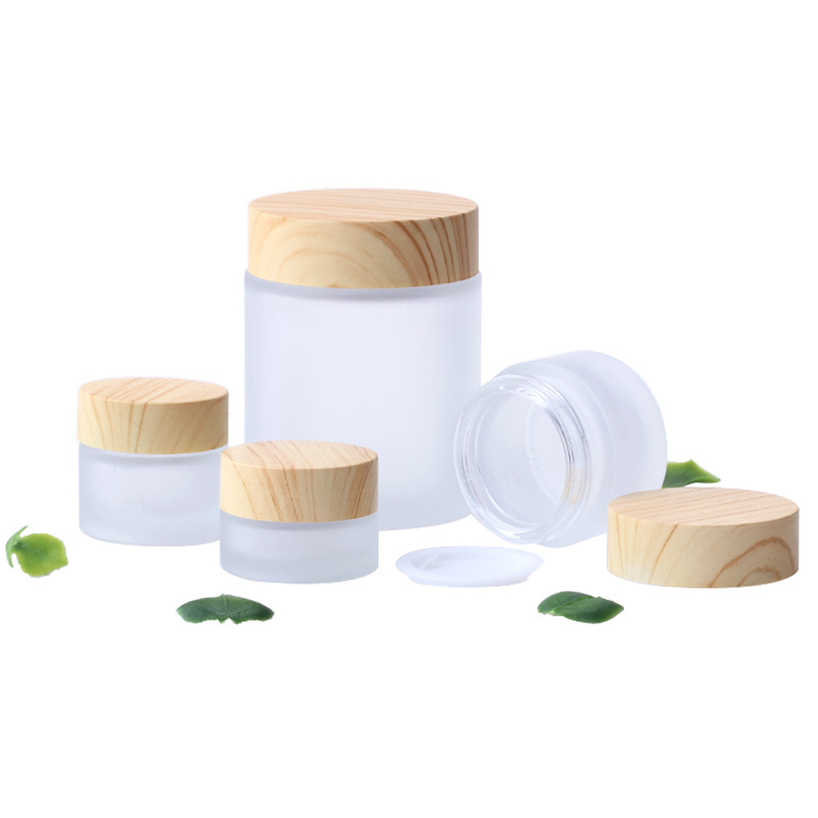 5g 10g 15g 20g 25g 30g 50g 60g 100g clear frosted round face cream glass jar with bamboo lid in stock