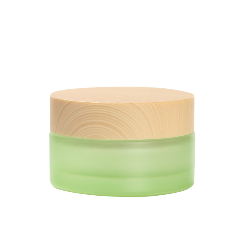 5g 10g 15g 20g 25g 30g 50g  60g 100g  round shape green glass jar for scrubs eye cream cosmetic packaging bottle with bamboo lid