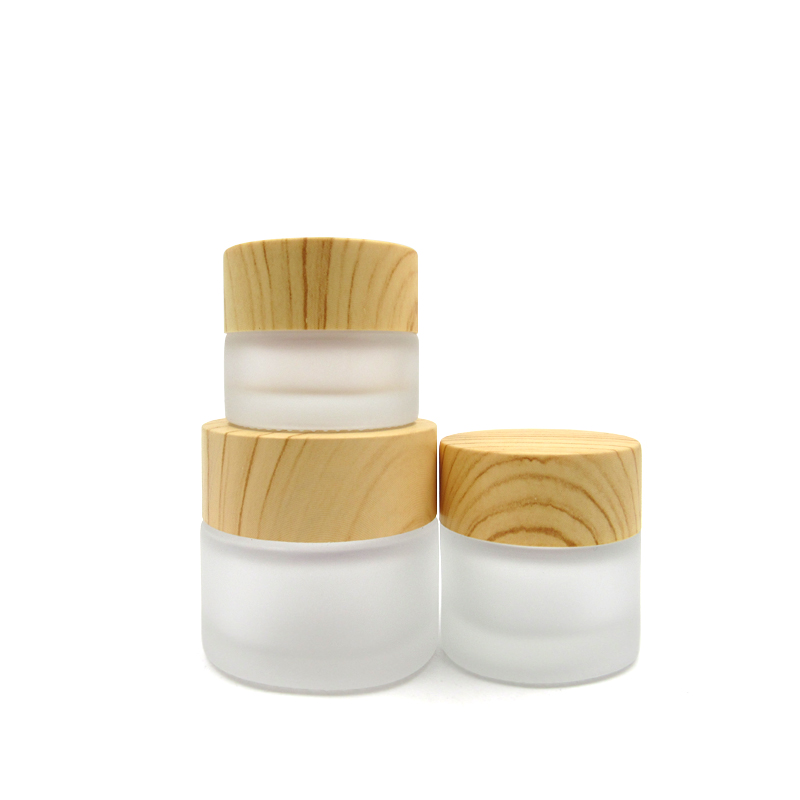 5g 10g 15g 20g 30g 50g 100g 1oz Frosted Glass Skincare packing Eye Cream Refillable Container Cosmetic jars With Wood Grain Lids