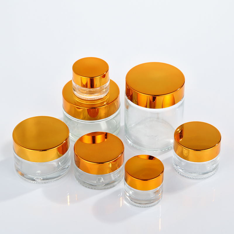 5g 10g 15g 20g 30g 50g 100g Amber&Frosted&Clear Empty Round Glass Face Cream Jar with Aluminum Lid Wholesale
