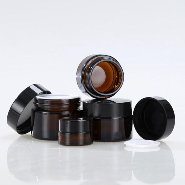 5g 10g 15g 20g 30g 50g 100g amber glass jar  white cosmetic container for glass cosmetic jar with black plastic lid