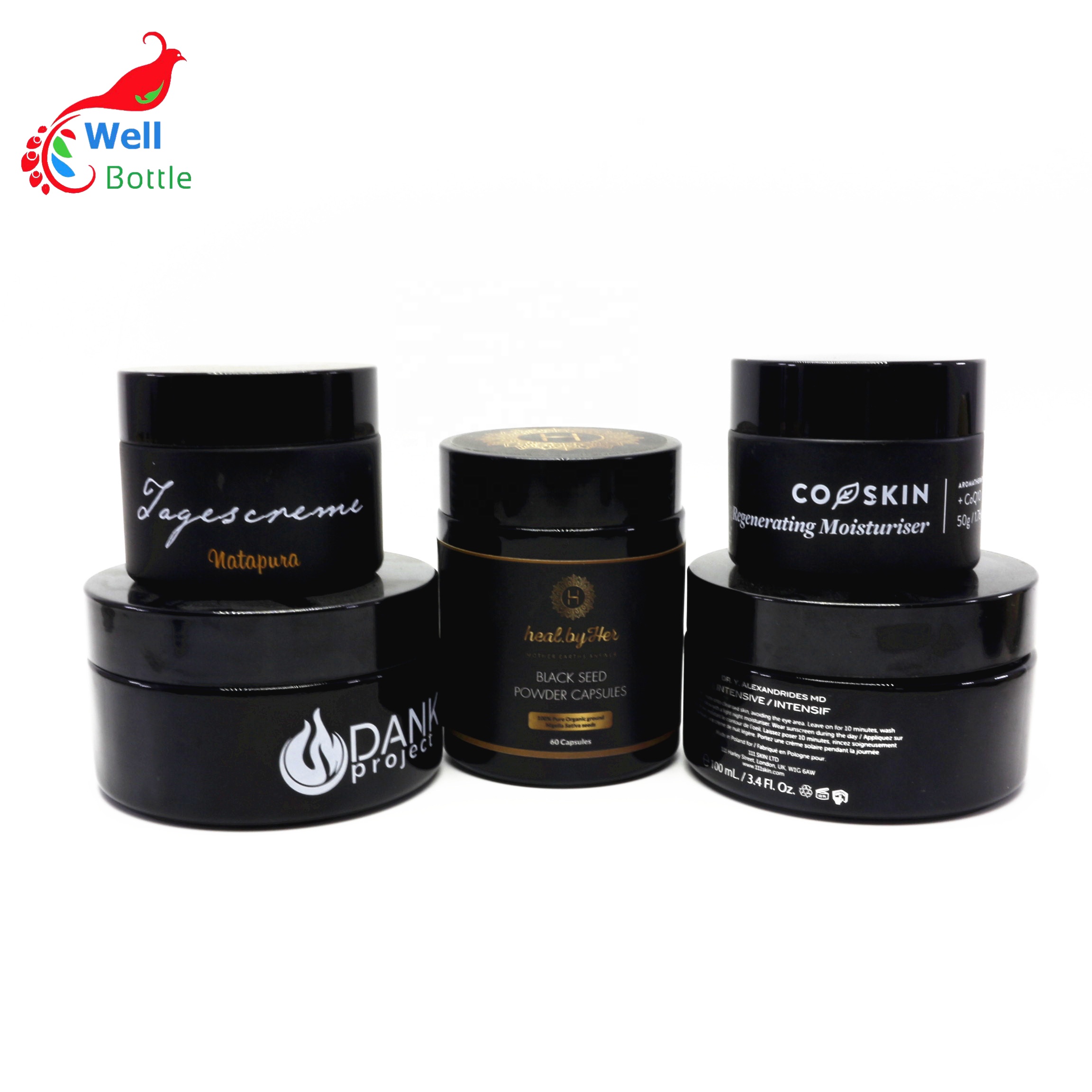 5g 10g 15g 20g 30g 50g 100g black frosted glass jar with lid for black cream glass jar GJ-6666RL