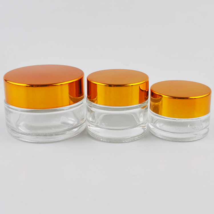 5g 10g 15g 20g 30g 50g 100g clear frosted clear glass jar cosmetic packaging empty amber glass jar with metal lid for face cream