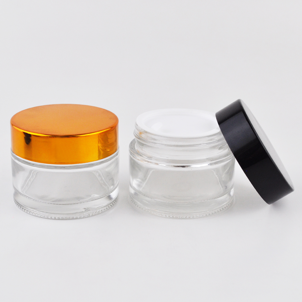 5g 10g 15g 20g 30g 50g 100g clear frosted clear glass jar cosmetic packaging empty amber glass jar with metal lid for face cream