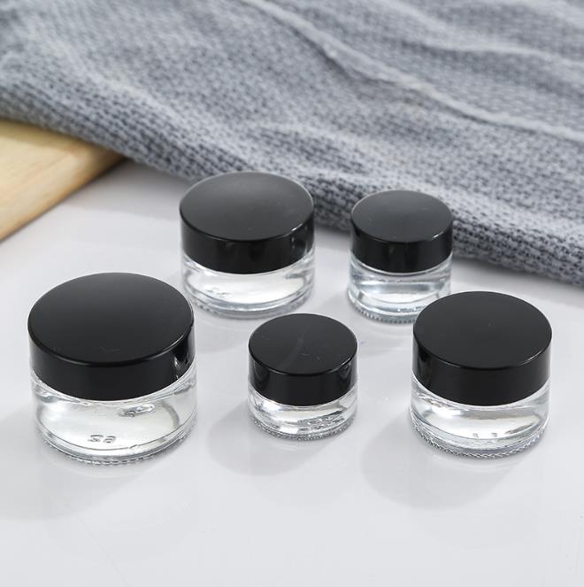 5g 10g 15g 20g 30g 50g 100g clear glass cosmetic jar with white black silver gold lids custom wholesale skincare cream scrub jar