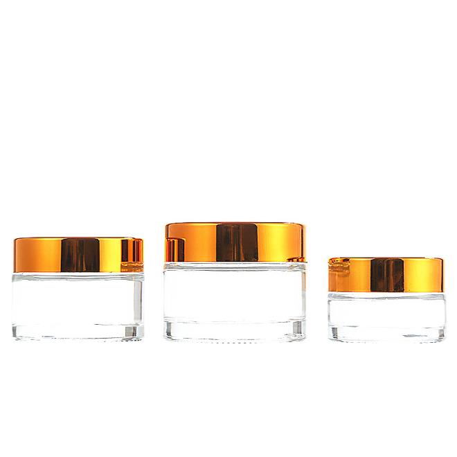 5g 10g 15g 20g 30g 50g 100g clear glass cosmetic jar with white black silver gold lids custom wholesale skincare cream scrub jar