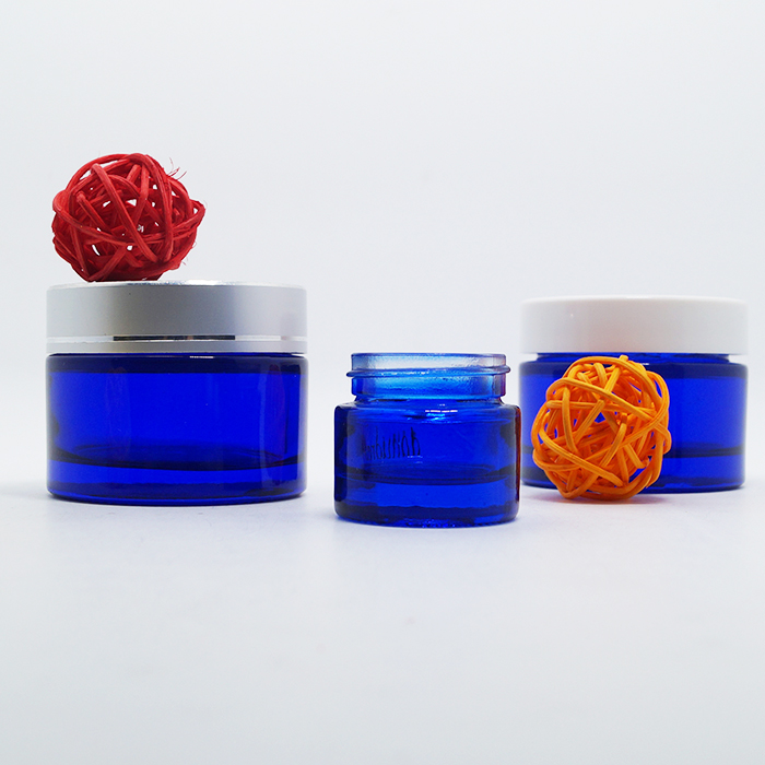5g 10g 15g 20g 30g 50g 100g cosmetic cream blue glass jar with Logo silver electroplated