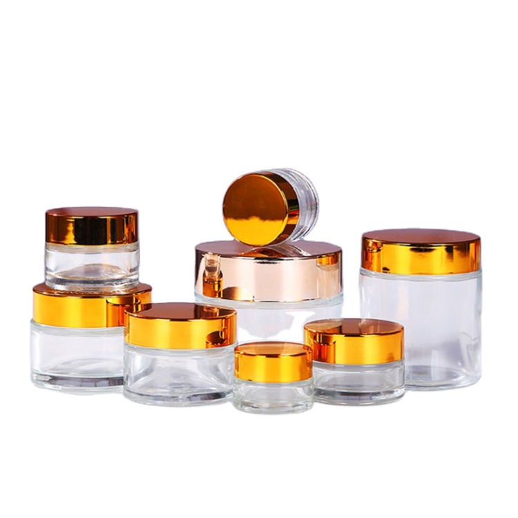5g 10g 15g 20g 30g 50g 100g customized clear frosted cosmetic glass cream jar with gold aluminum lid