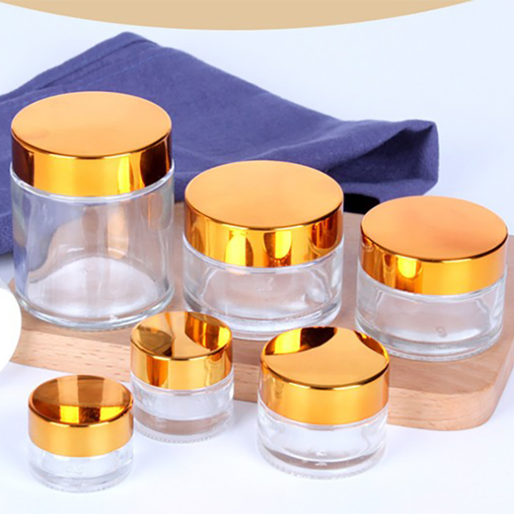 5g 10g 15g 20g 30g 50g 100g customized clear frosted cosmetic glass cream jar with gold aluminum lid