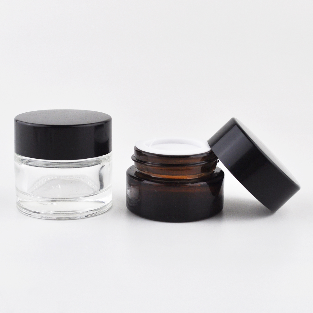 5g 10g 15g 20g 30g 50g 100g glass skin care cream packaging jars with black metal lid and silver lid