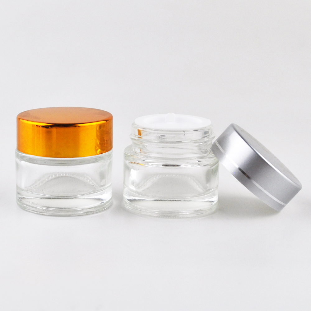 5g 10g 15g 20g 30g 50g 100g glass skin care cream packaging jars with black metal lid and silver lid