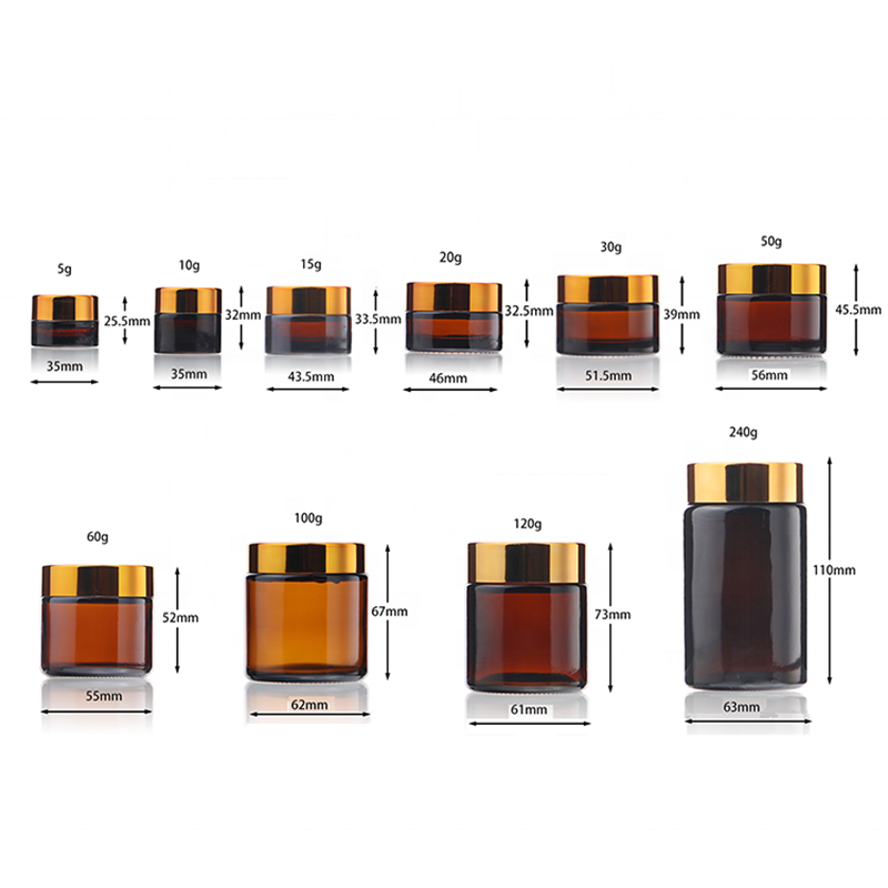 5g 10g 15g 20g 30g 50g 60g 100g 120g 240g Cosmetics Containers Empty Body Cream Jar Amber Glass Jar with Lid