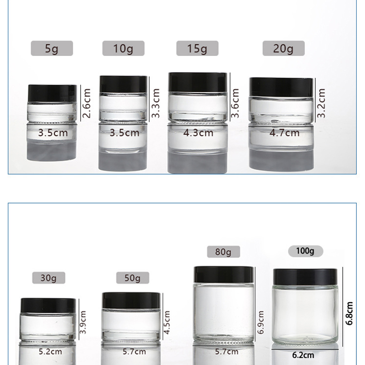 5g 10g 15g 20g 30g 50g 80g Eco Friendly Cosmetic Containers Glass Jars with Lid