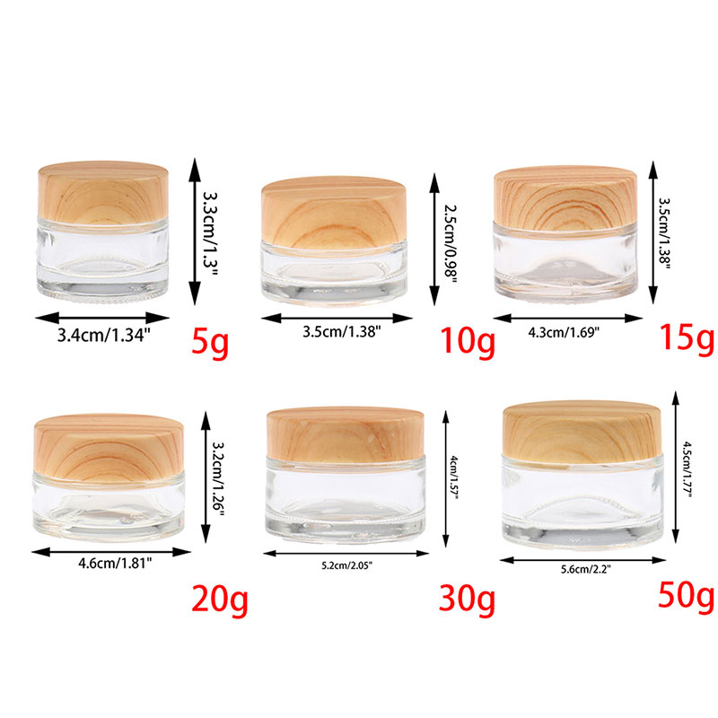 5g 10g 15g 20g 30g 50g Black Clear Glass Cosmetics Jars with White Inner Liners and Black Lids Cosmetics Cream Container Pot