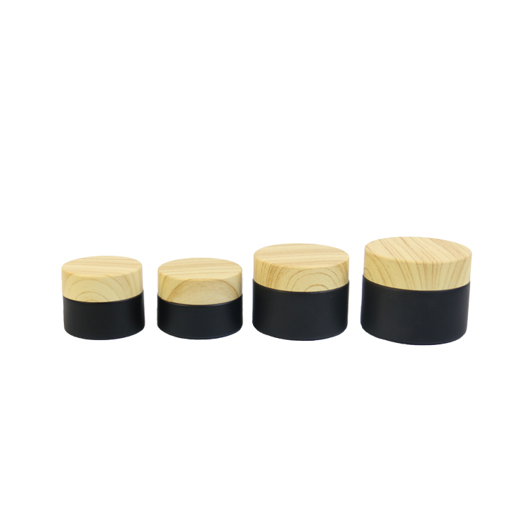 5g 10g 15g 20g 30g 50g Frosted glass black cosmetic cream jar with wood grain lid